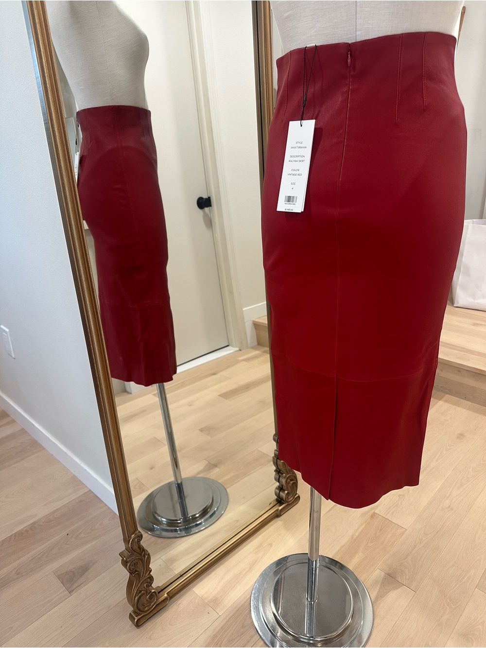 NWT Veronica Beard Kaliyah Lambskin Leather Pencil Skirt Vintage Red Size 4 Midi - Picture 4 of 14